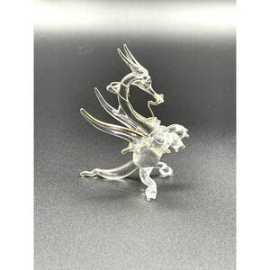 Hand Blown Glass Dragon Ornament Clear with Gold Trim Fantasy Christmas Decor